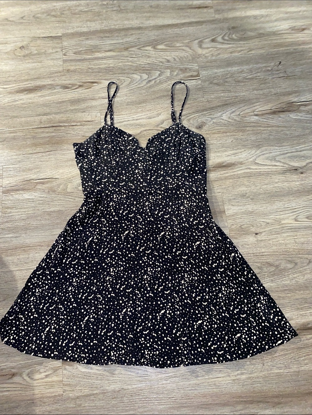 Forever 21 Black Mini Slip Dress with Cream Spot Print